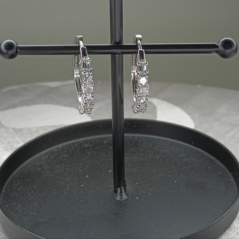 3.48CTW Rhodium Plated Diamond Simulant Hoop Earrings - Picture 2 of 7